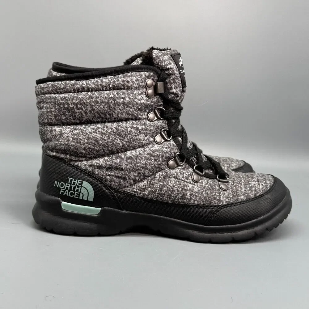 The North Face ThermoBall Lace II Women's 8 Gray Black Snow Boots Casual Outdoor